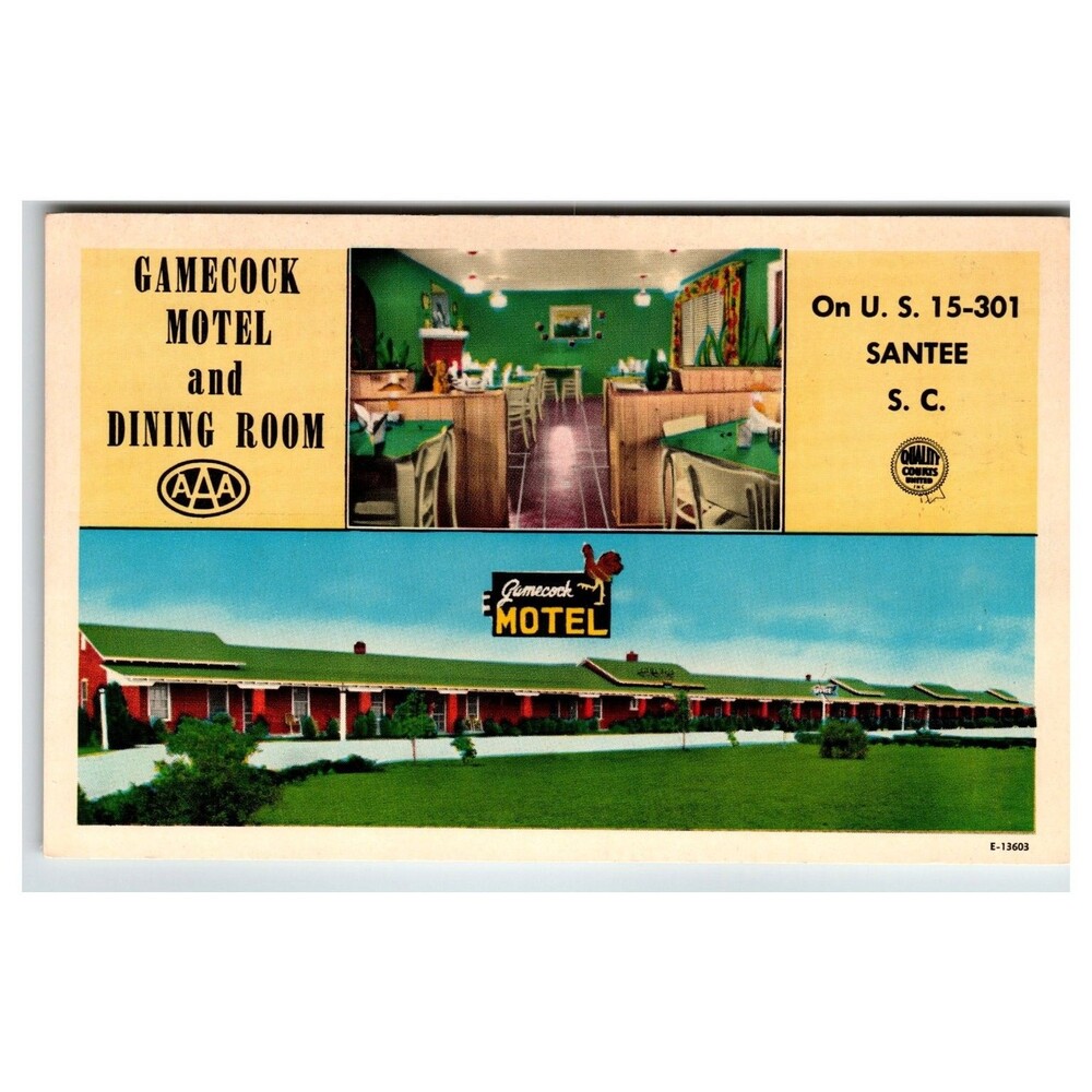Vintage Gamecock Motel Santee SC Postcard - AAA Quality Courts Roadside